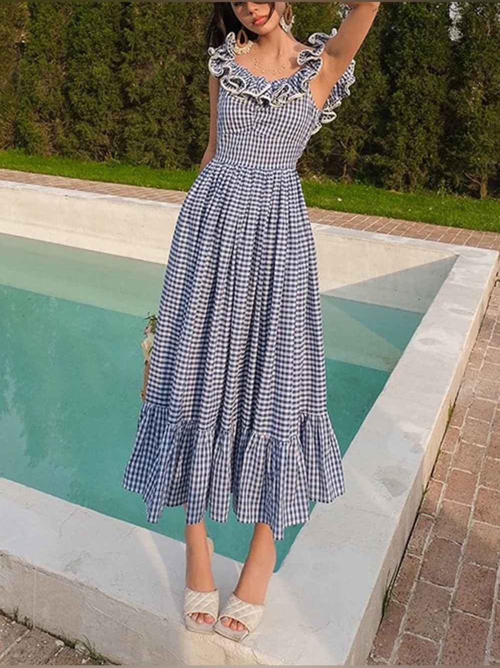 NWT RARE DÔEN Sora Dress Blue Gingham XXL